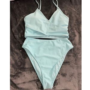 Light Blue High Waisted Bikini with Twist Front